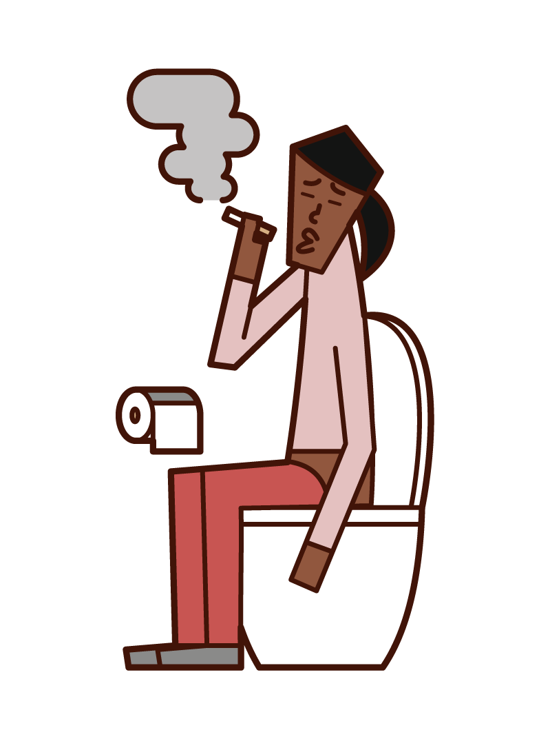 Illustration of a woman smoking a cigarette in the toilet