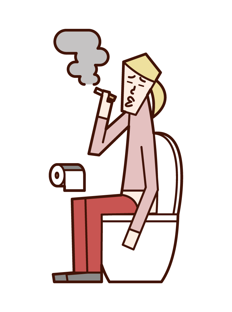 在廁所裡抽煙的人（女人）的插圖