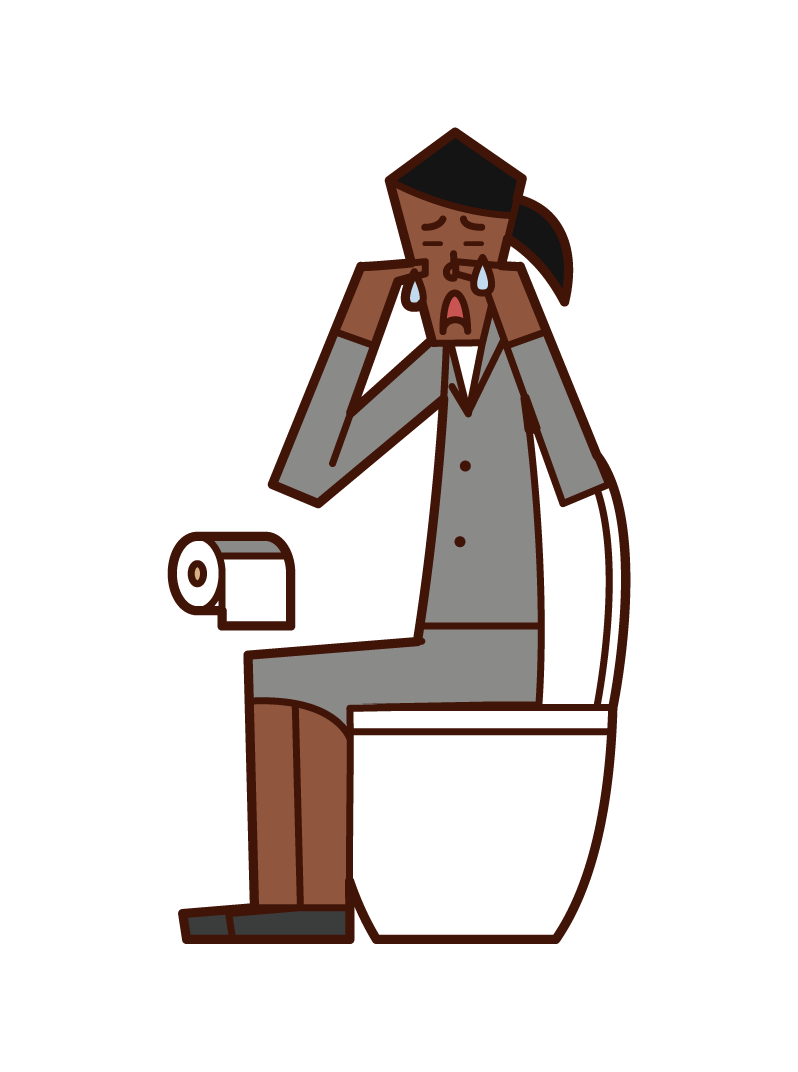 トイレで泣く人（女性）のイラスト