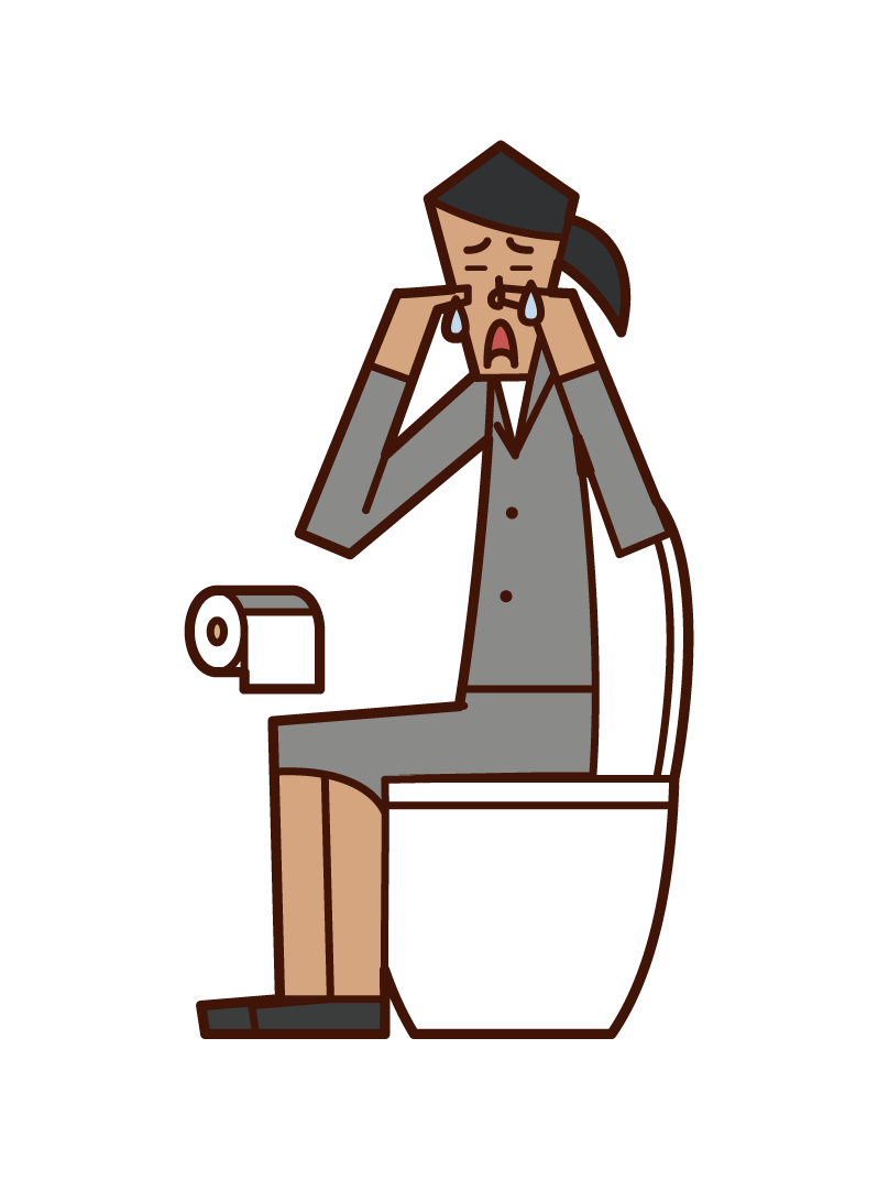 トイレで泣く人（女性）のイラスト