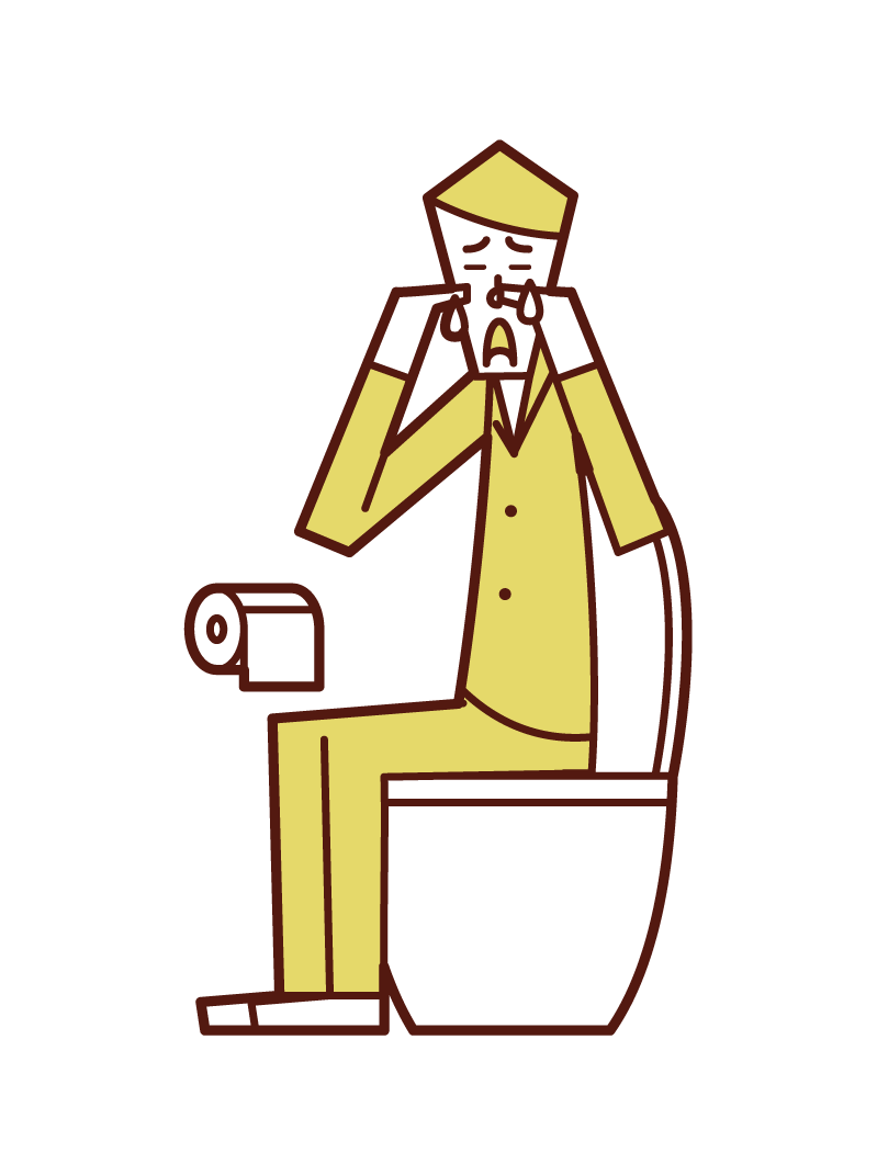 在廁所裡哭泣的人（男性）的插圖