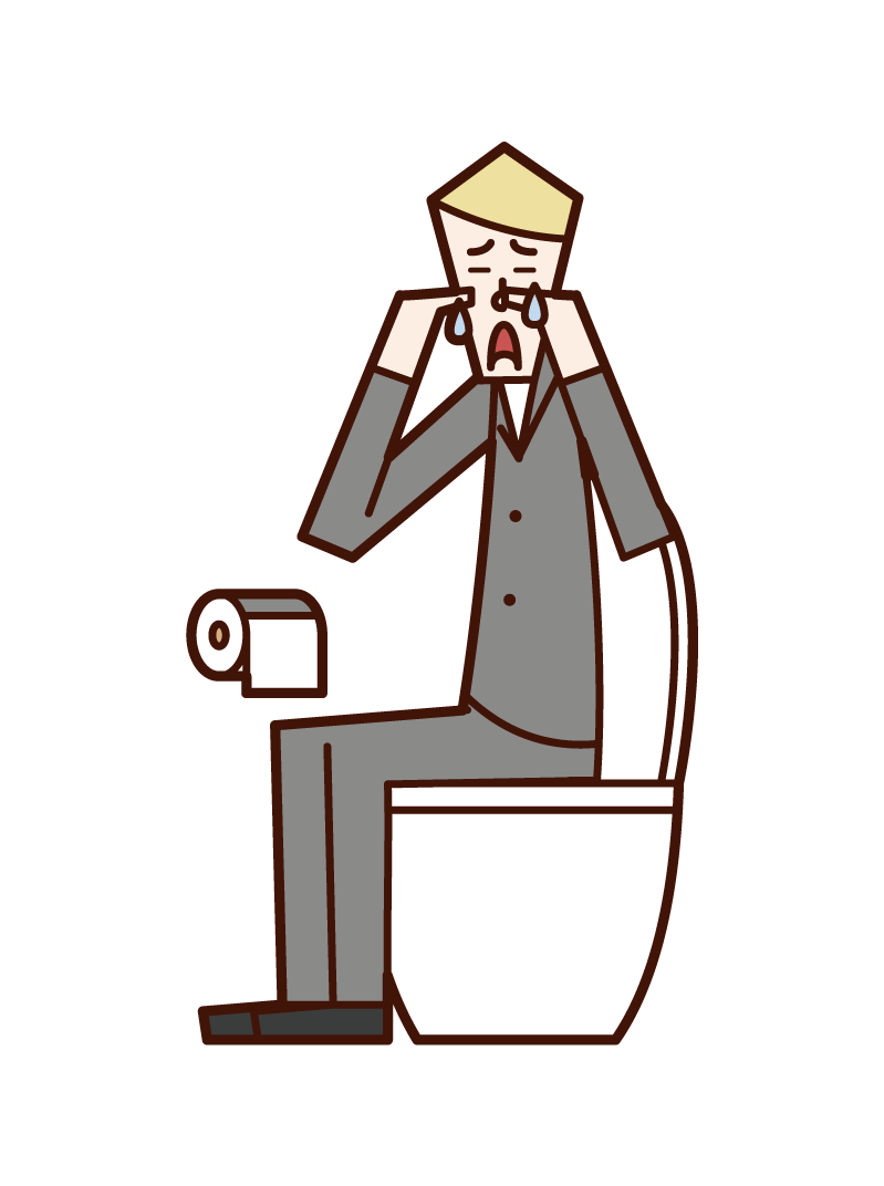 在廁所裡哭泣的人（男性）的插圖