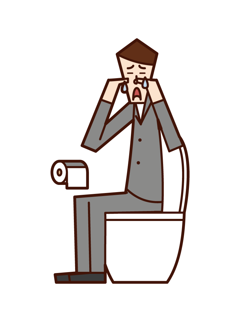 Illustration of a woman who is snorting her nose in the toilet