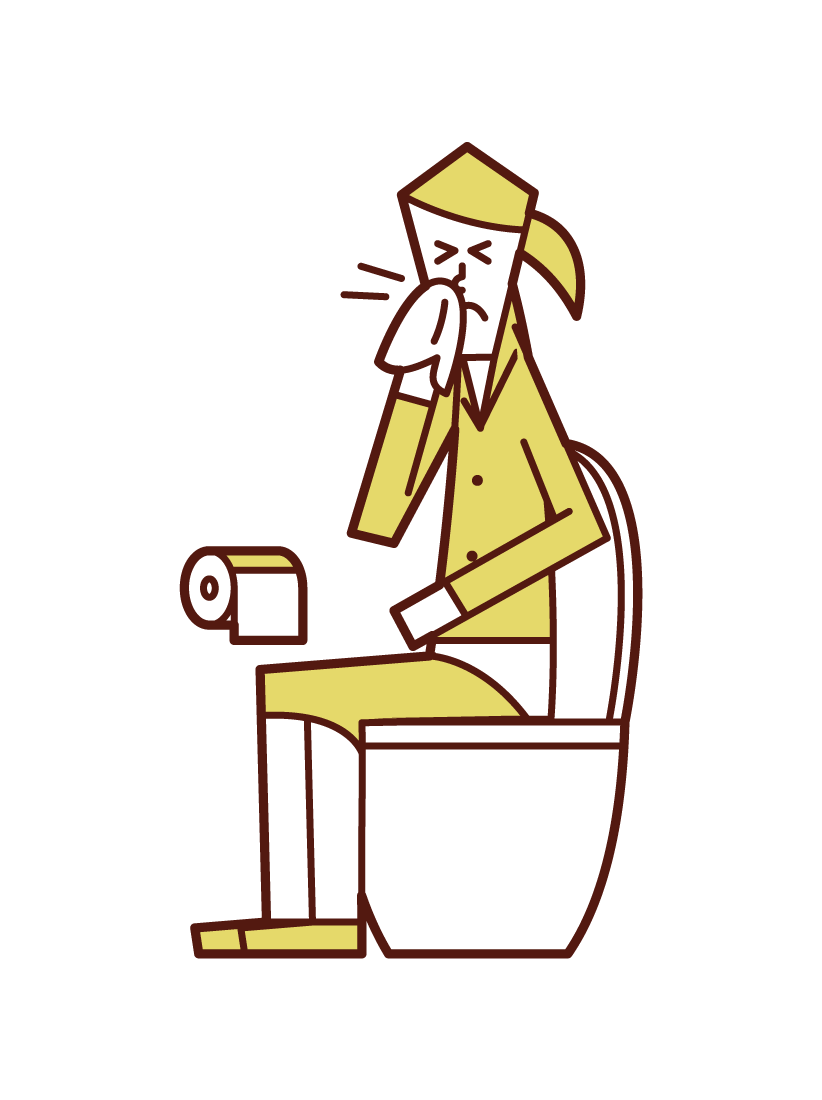 在廁所裡咬鼻子的人（女性）的插圖