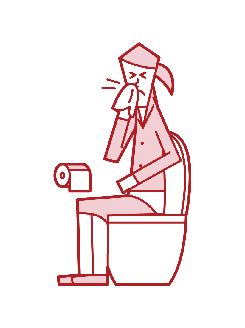 トイレで鼻をかむ人（女性）のイラスト