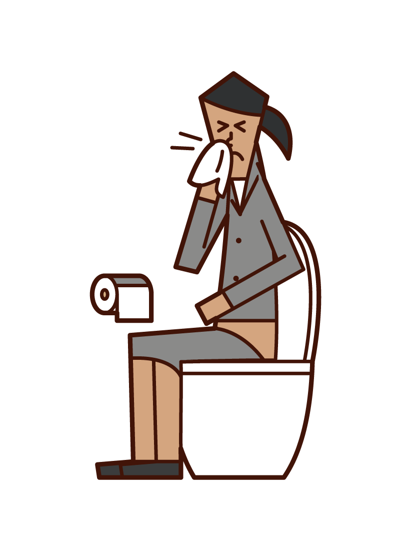 Illustration of a woman who is snorting her nose in the toilet