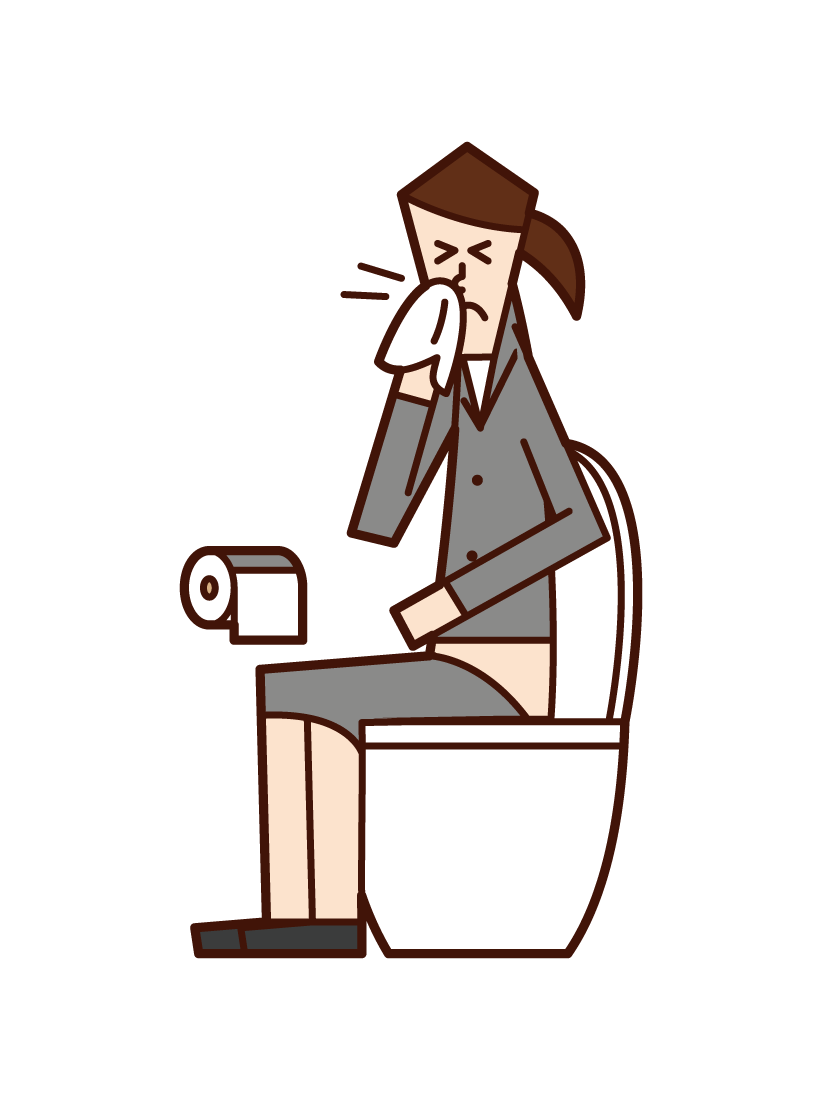 トイレで鼻をかむ人（女性）のイラスト
