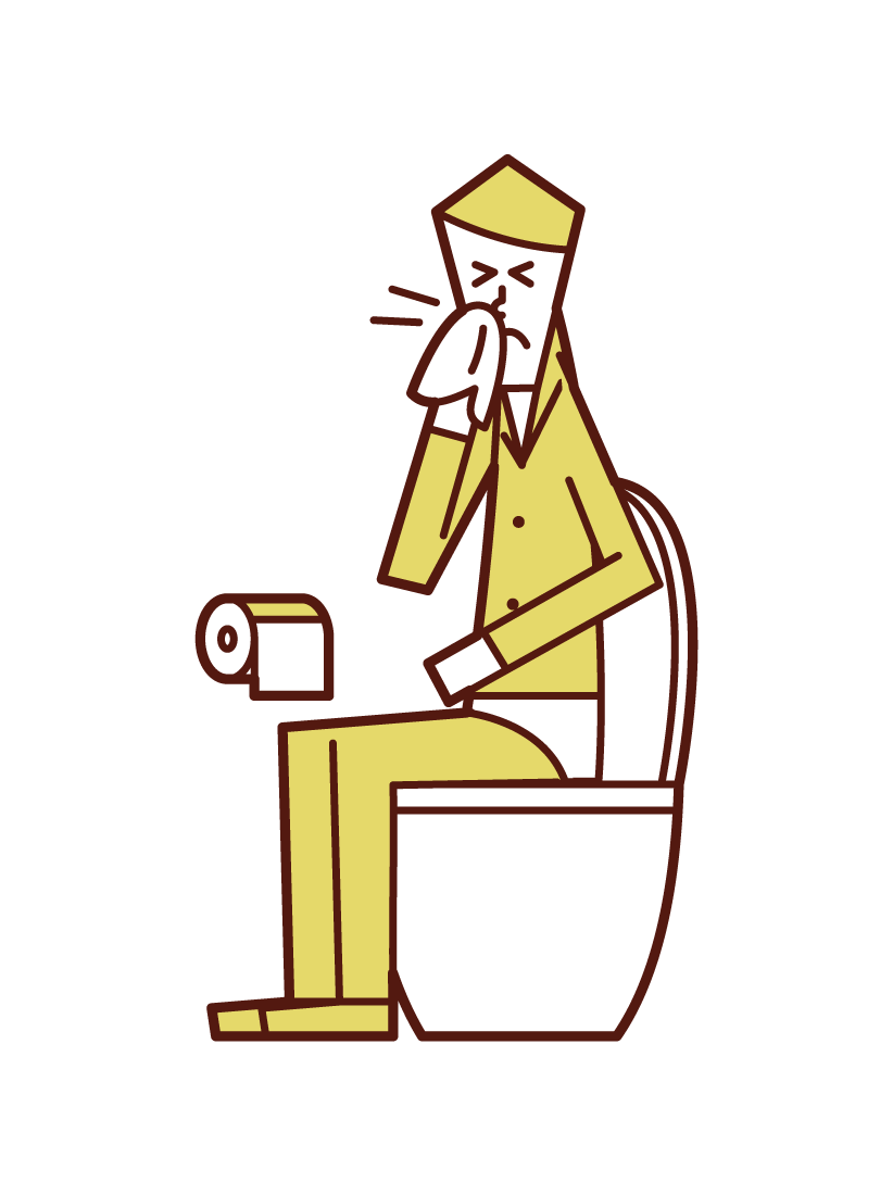 화장실에서 코를 물고있는 사람 (남성)의 그림