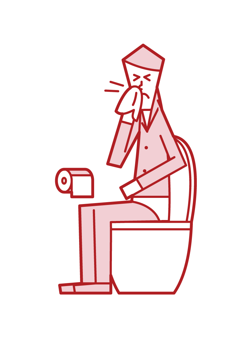 Illustration of a man who is snorting his nose in the toilet