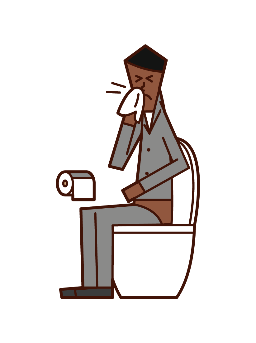 화장실에서 코를 물고있는 사람 (남성)의 그림