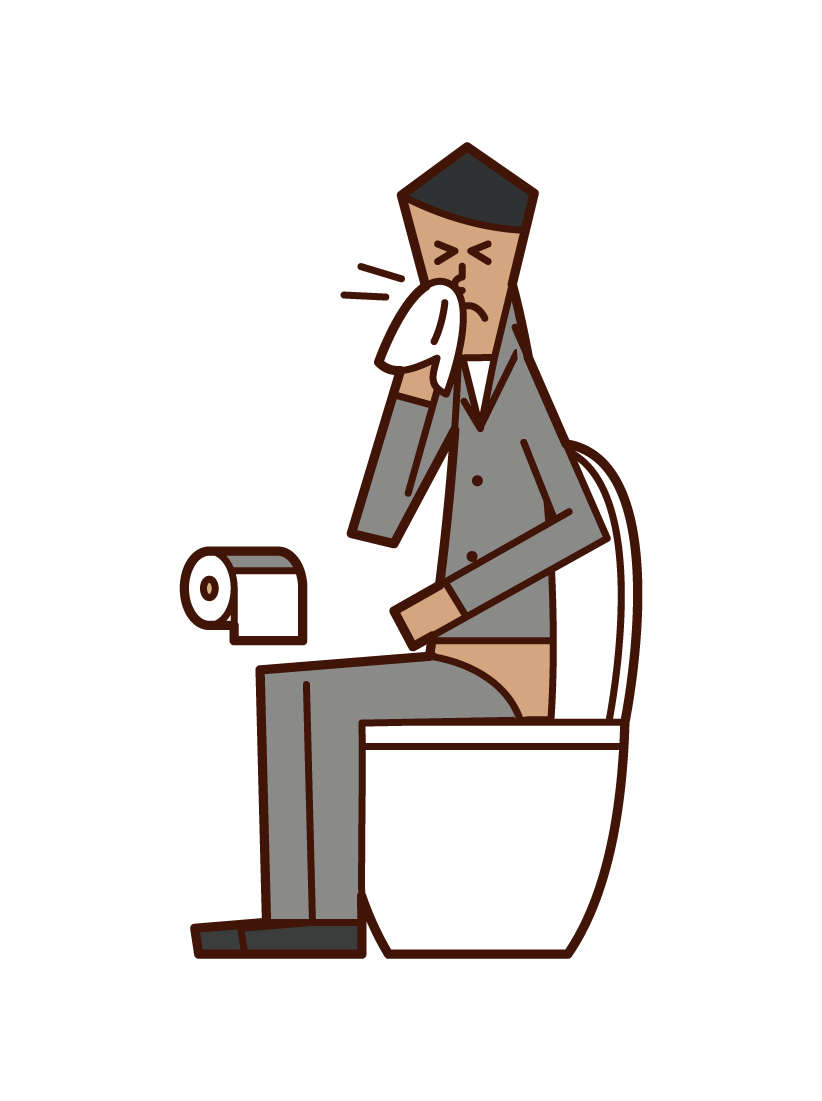 トイレで鼻をかむ人（男性）のイラスト