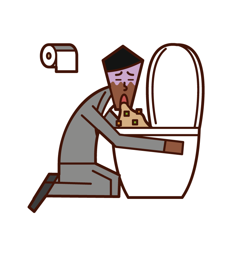 Illustration of a person vomiting in the toilet and food poisoning (man)