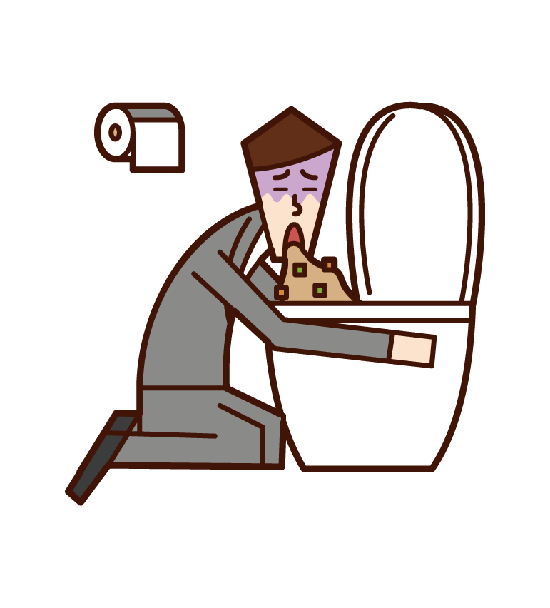 トイレで嘔吐をする人・食中毒（男性）のイラスト