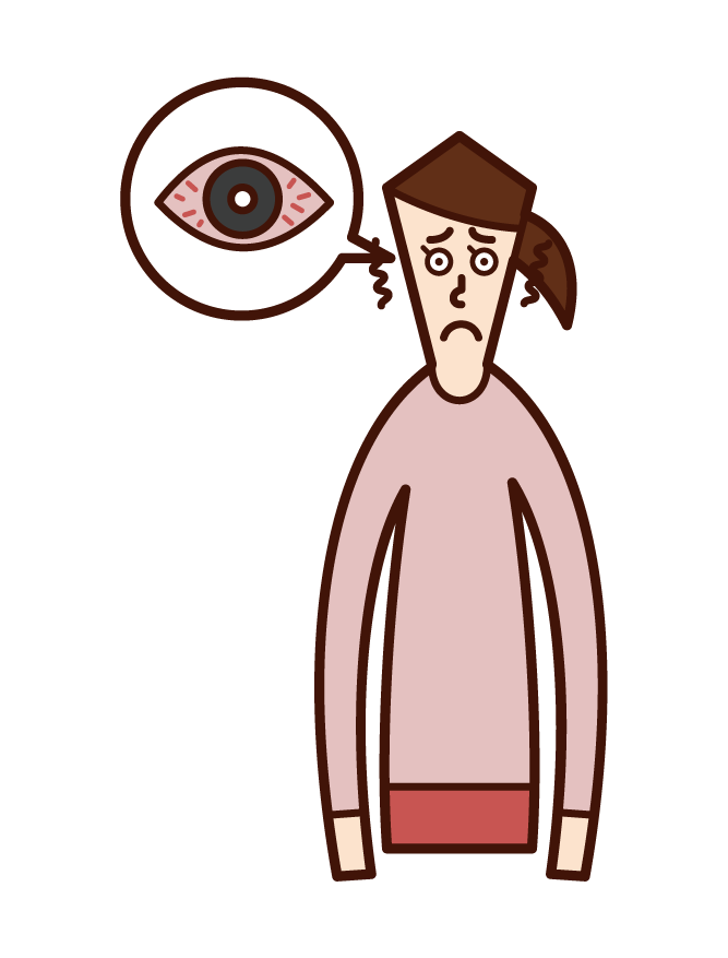 角膜炎・結膜炎・目の充血（女性）のイラスト