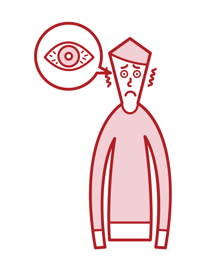 Illustration of keratitis, conjunctivitis, eye hyper hemolyses (man)