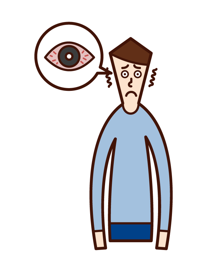 角膜炎・結膜炎・目の充血（男性）のイラスト