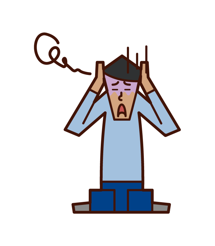 Illustration of frightened person and panic disorder (man)