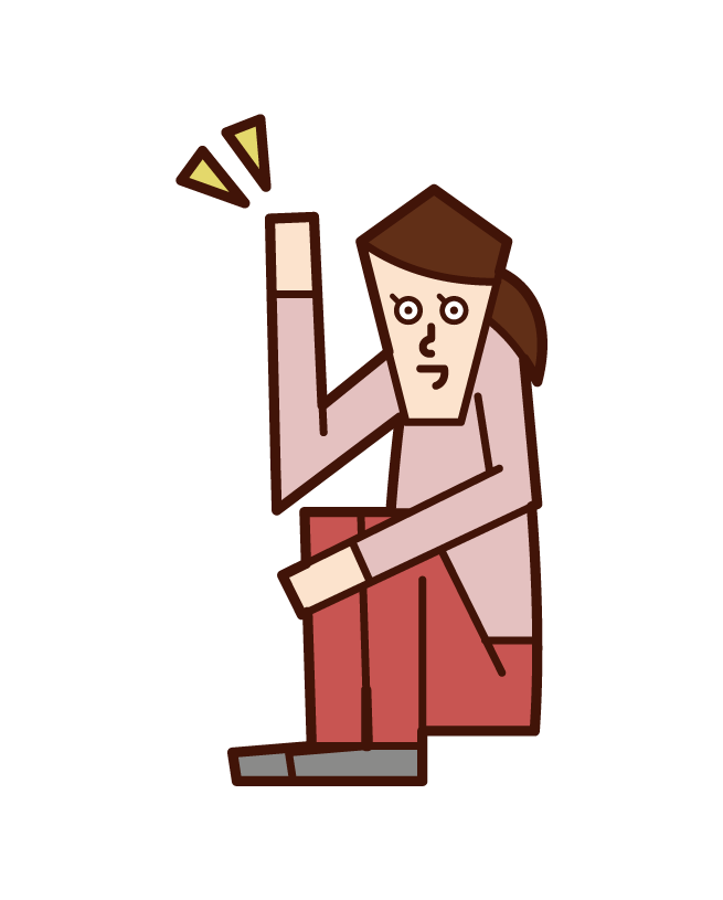 Illustration of a woman who hands up while sitting on a triangle