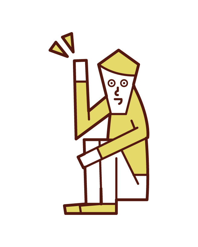 Illustration of a man who hands up while sitting on a triangle