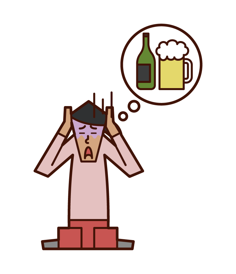 アルコール中毒の人（女性）のイラスト