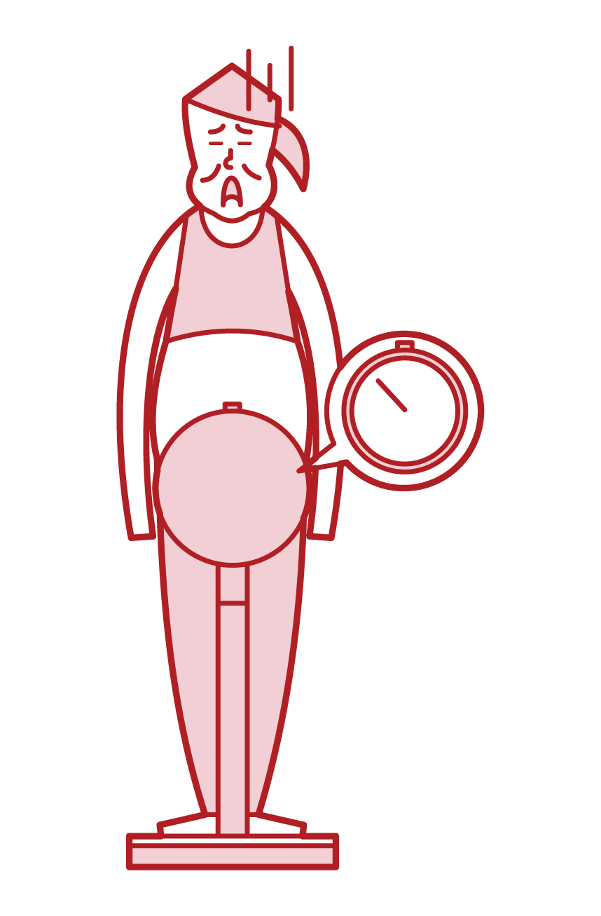 体重を計る太った人・肥満（女性）のイラスト
