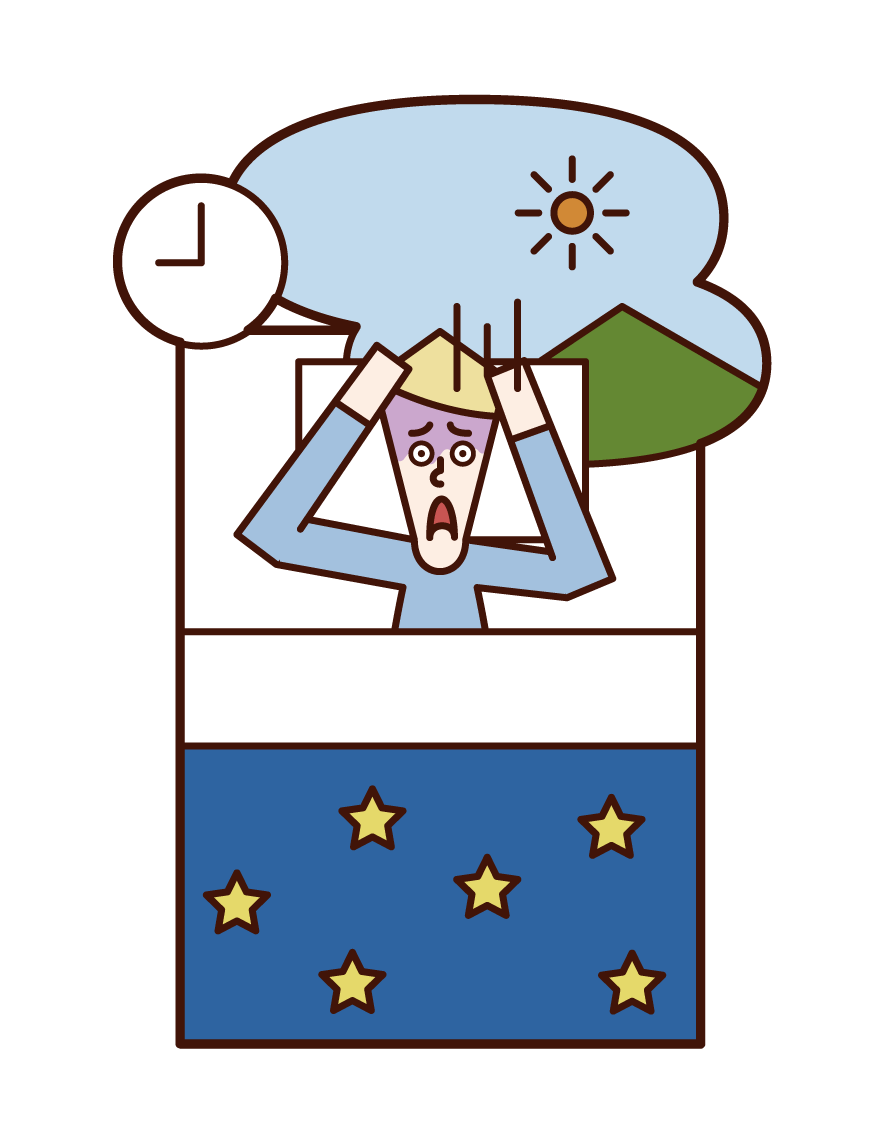 Illustration of oversleeping (man)