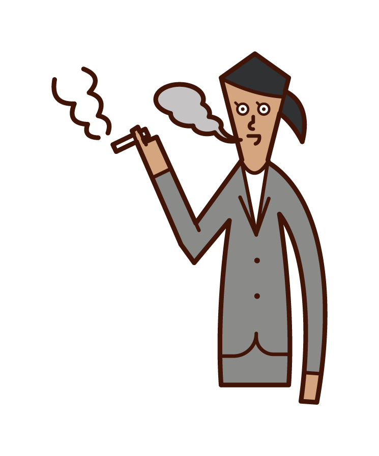 Illustration of a working person (woman) smoking