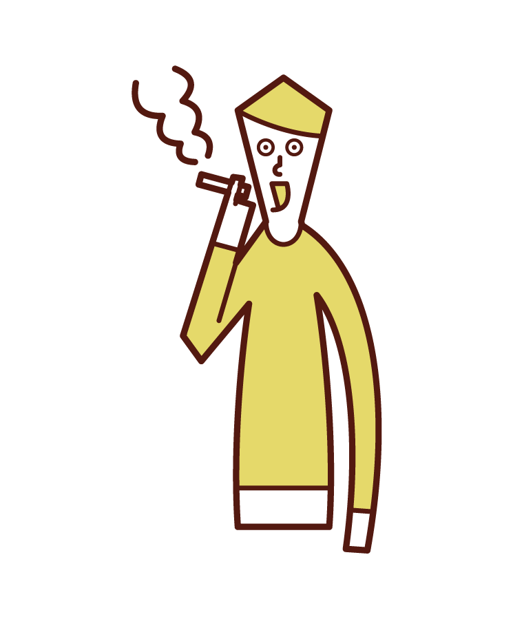 美味しそうに喫煙をする人（男性）のイラスト