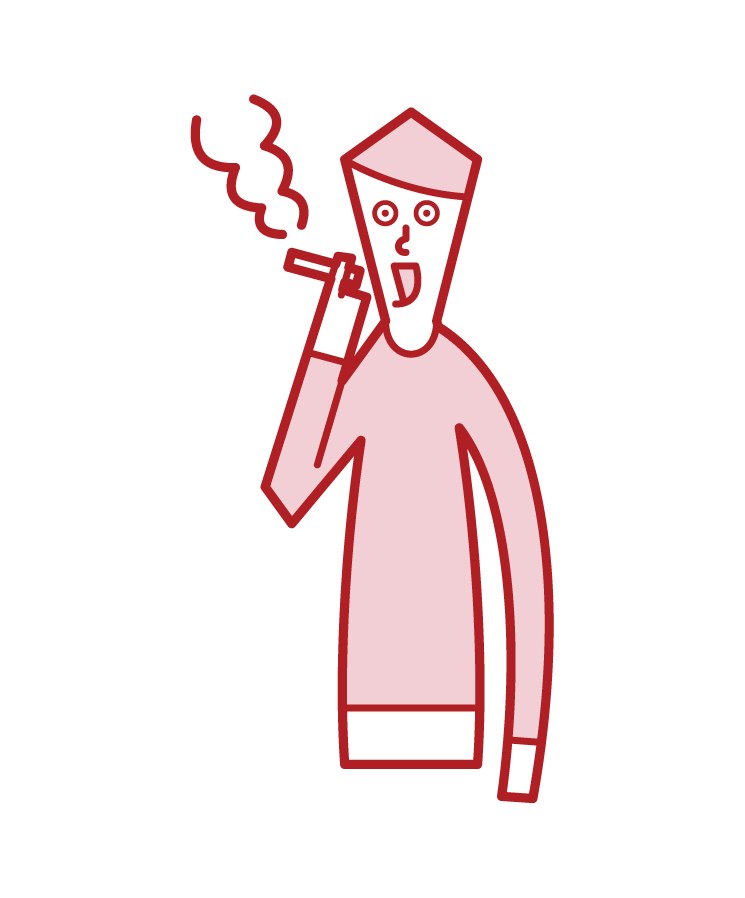 美味しそうに喫煙をする人（男性）のイラスト