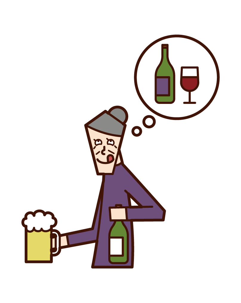 Illustration of alcoholic old man (woman)