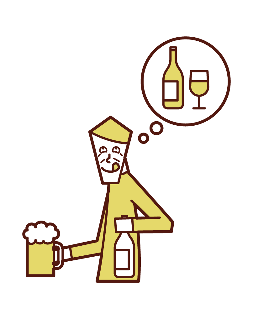 Illustration of an alcoholic old man
