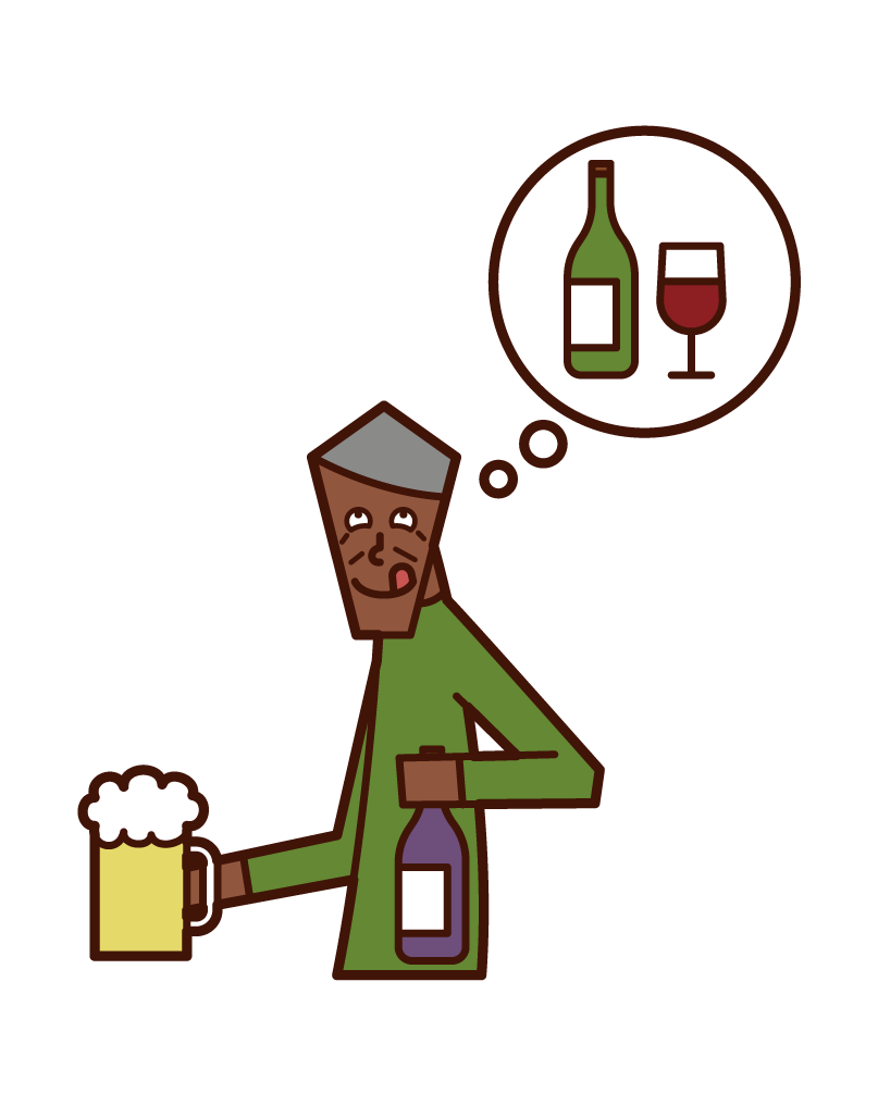 Illustration of an alcoholic old man