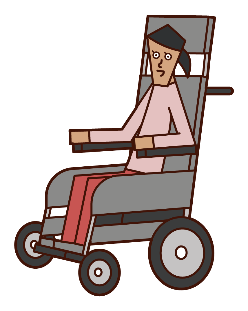 電動車椅子に乗る人（女性）のイラスト