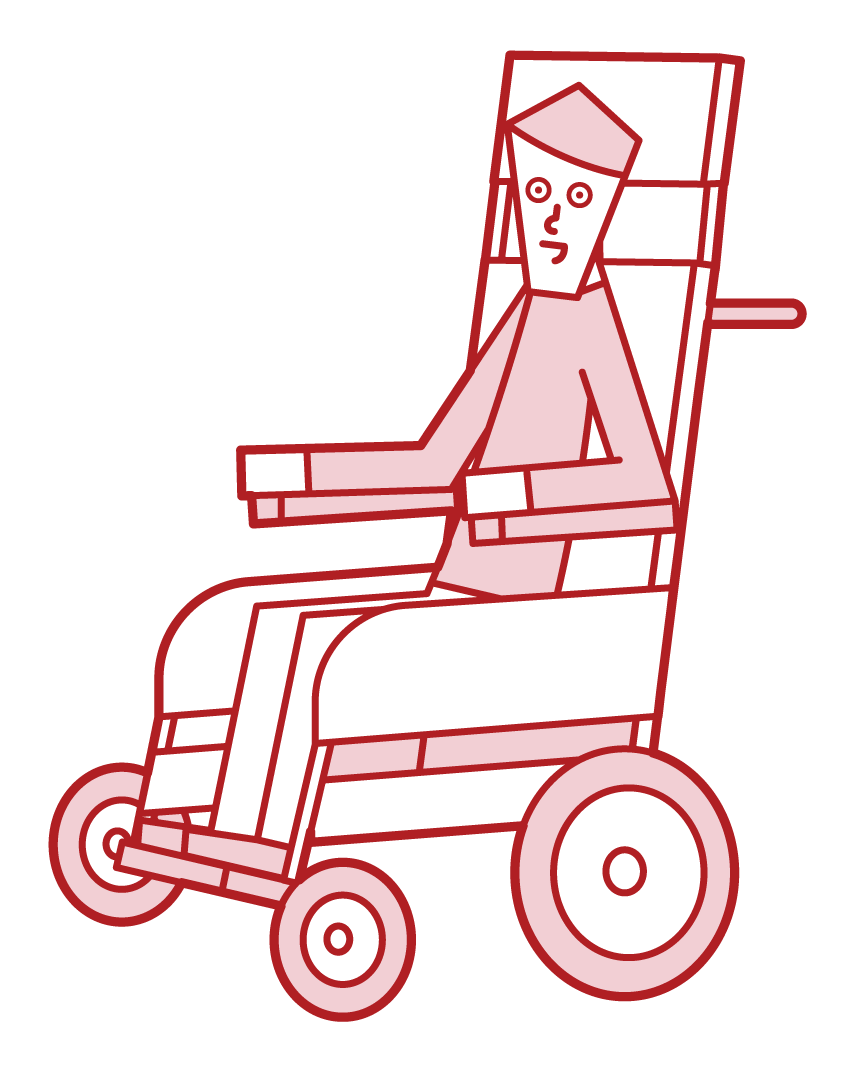 電動車椅子に乗る人（男性）のイラスト