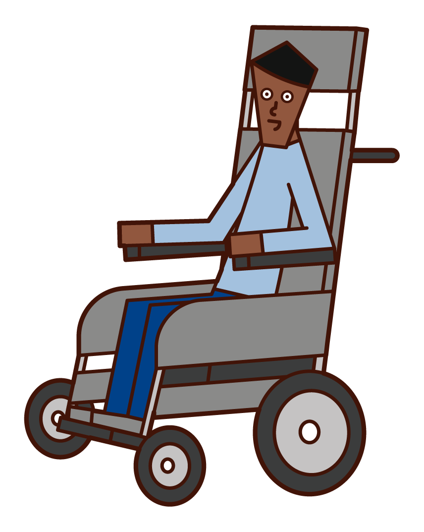 電動車椅子に乗る人（男性）のイラスト