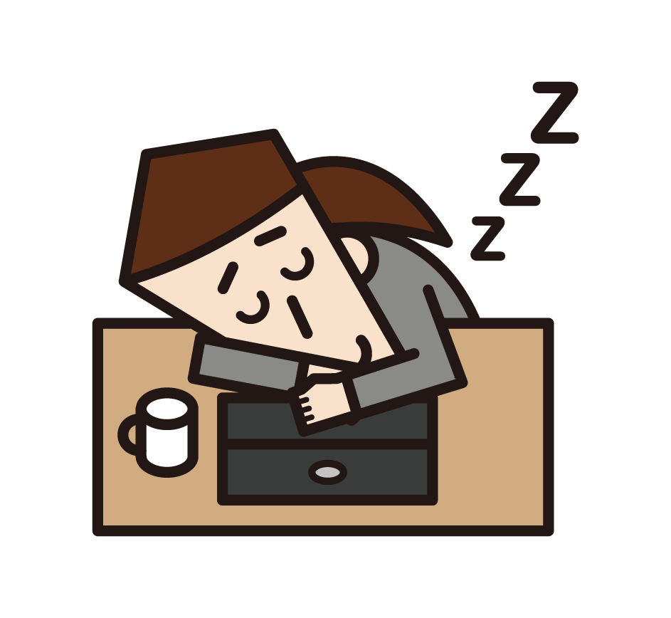 上班時睡覺的人（女性）的插圖