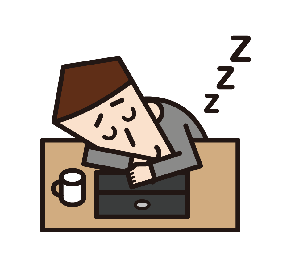 上班時睡覺的人（男性）的插圖