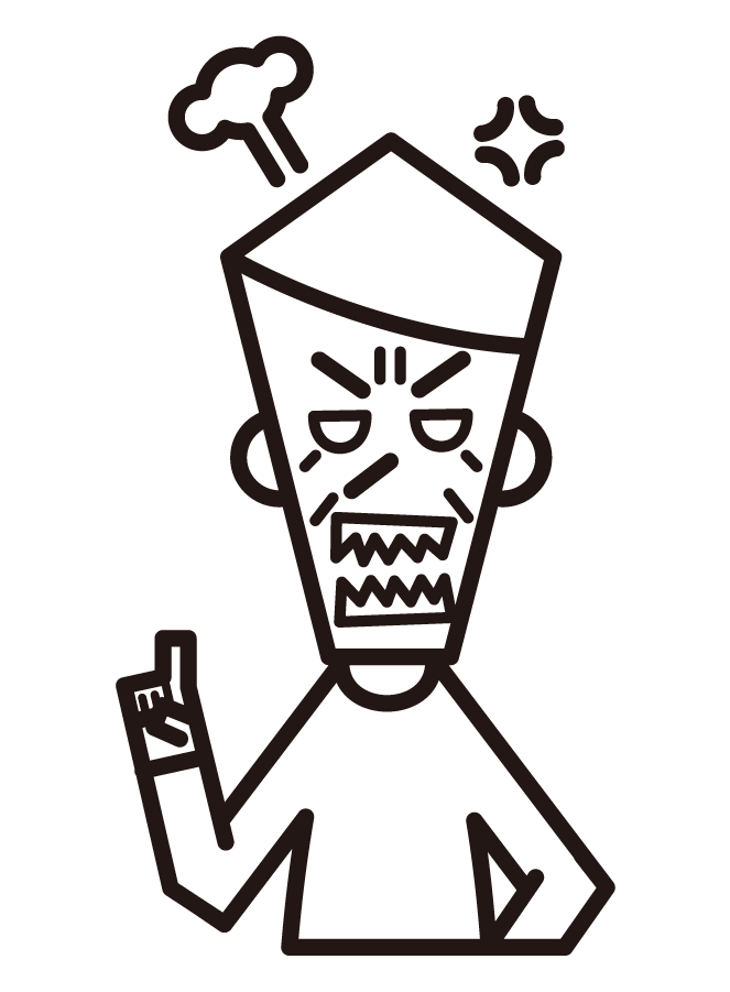 Illustration of an angry person (grandfather) with his index finger raised