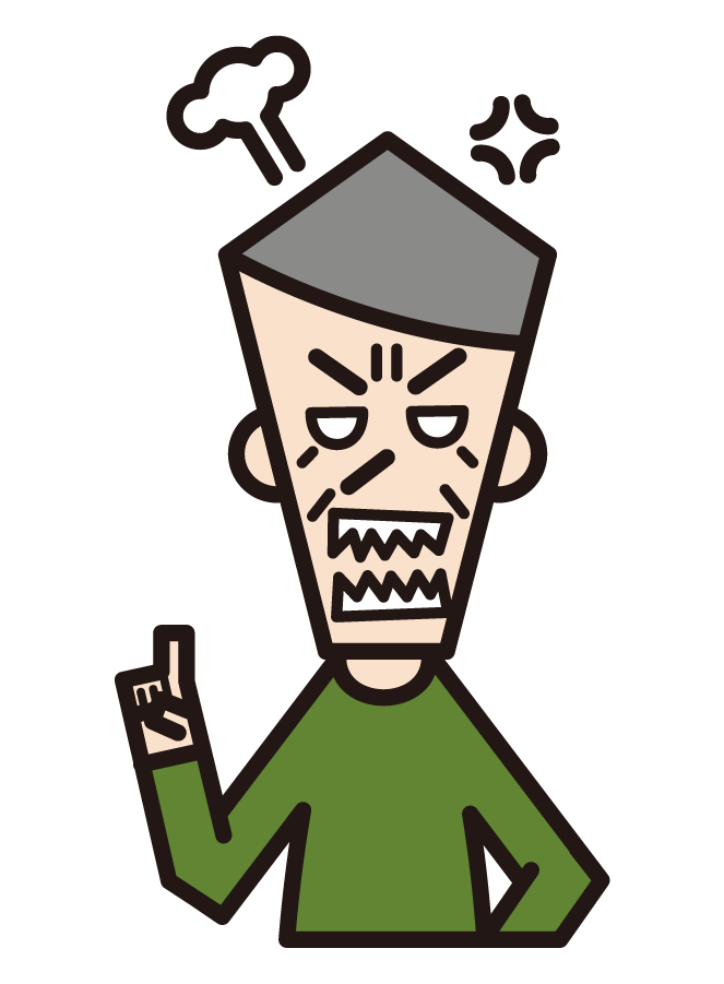 Illustration of an angry person (grandfather) with his index finger raised