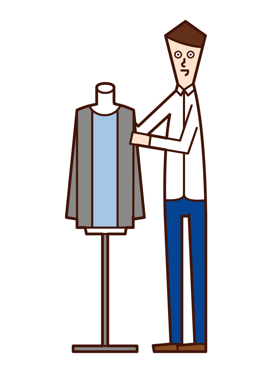 Illustration of fashion advisor, apparel manufacturer employee, apparel clerk (man)