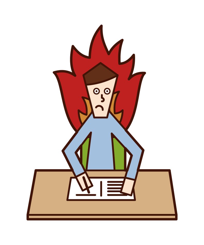 Illustration of a person (woman) who studies hard