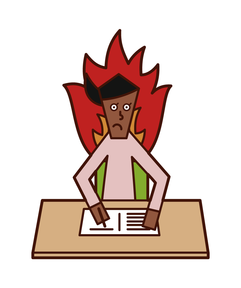 Illustration of a person (woman) who studies hard