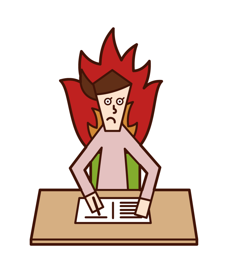 Illustration of a person (woman) who studies hard