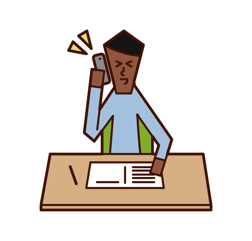 Illustration of a man calling while studying