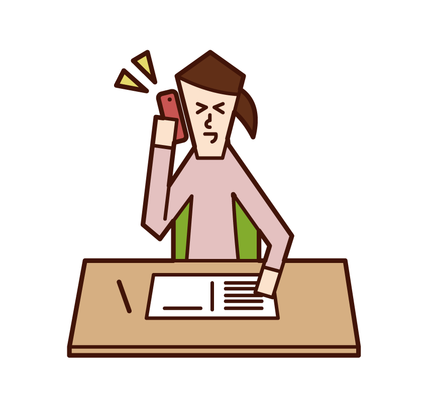 Illustration of a woman calling while studying