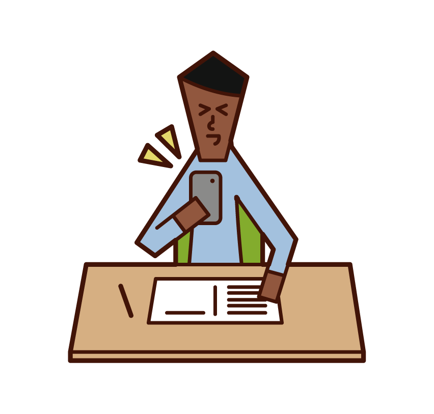 Illustration of a man operating a smartphone while studying