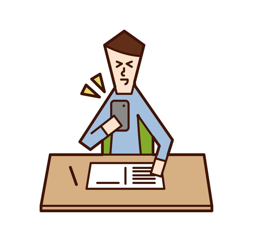 Illustration of a man calling while studying