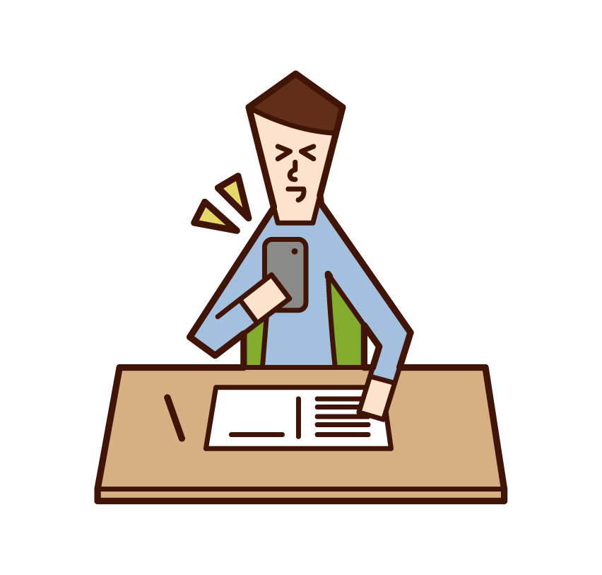 Illustration of a person (woman) studying for the examination