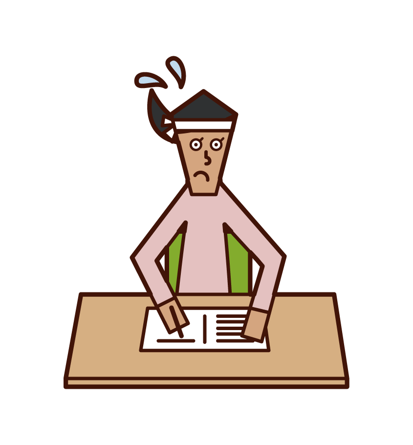 Illustration of a person (woman) studying for the examination