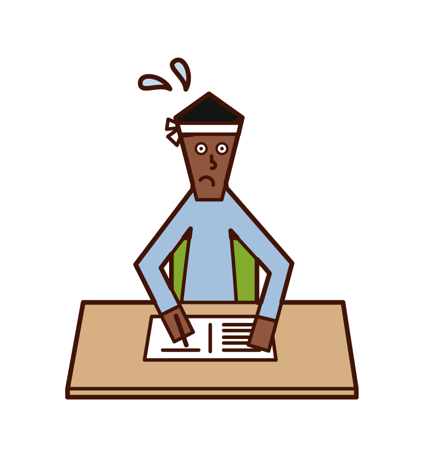 Illustration of a person (man) studying for the examination